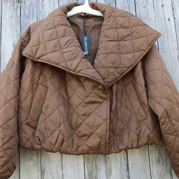 BLANK NYC Women’s Cropped Tencel Quilted Jacket Brown Size Large New With Tags - Picture 2 of 6